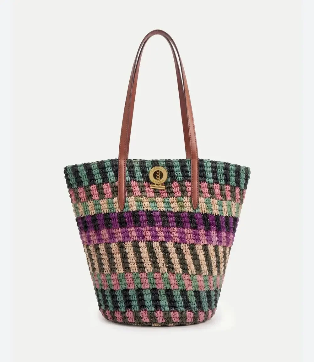 NEW Veronica Beard Raffia Anchor Basket Tote Striped Handbag